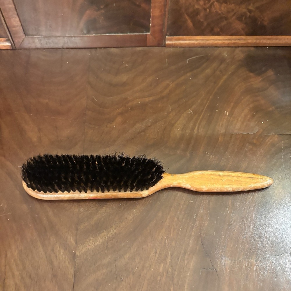 Vintage Wooden Clothes Garment Brush Black Bristles Monogram B 11" Vanity Brush